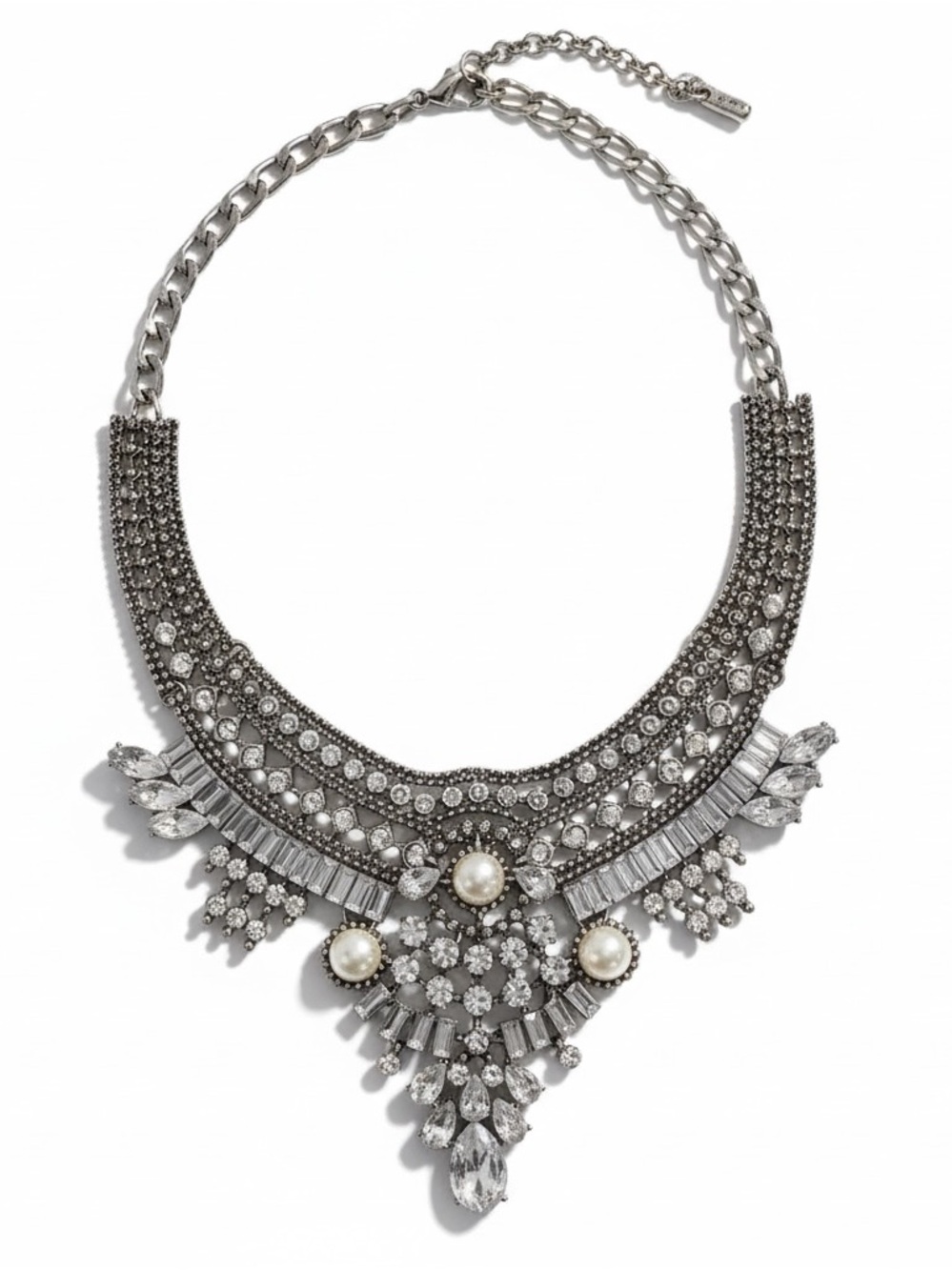 Stunning Boho Tribal Collar Bib Necklace | Silver & Pearl Statement Piece